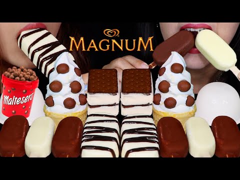 ASMR BIG MALTESERS ICE CREAM CONE, MILK & WHITE CHOCOLATE MAGNUM ICE CREAM BARS, ICE CREAM SANDWICH