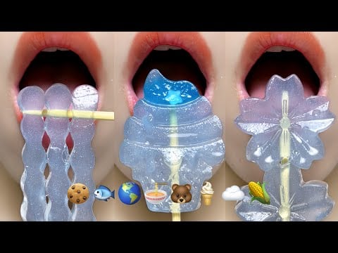 Asmr Eating Blue Emoji Food Jelly Honey Gummy Ball Wax Candy 🌽🌎🍜