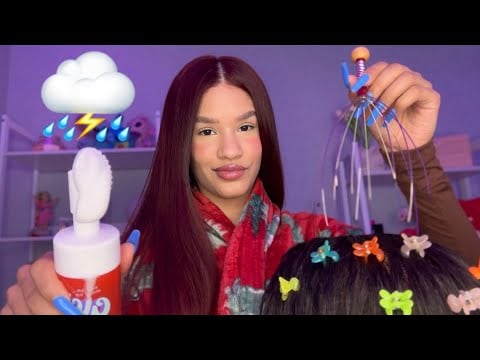 ASMR Te consiento en un día lluvioso ⛈️ (Piojos, skincare, peinado)