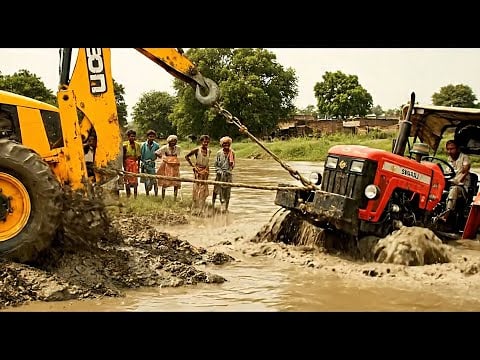 New Tractor Accident Pulling Out With JCB | Tractor Stuck in River Helped by JCB