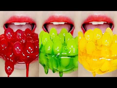 ASMR Colorful Dessert Emoji Food Mukbang! Frozen Popping Boba, Honey & Ball Jelly Eating Sounds