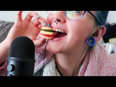 ASMR Big BURGER Chewy Gummy Sounds & Package Crinkles 🍔