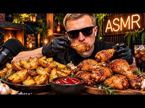 Crispy Chicken Drumsticks & Roasted Potatoes ASMR 🍗🥔 | Satisfying Eating Sounds