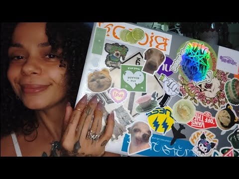 ASMR ganhamos um notebook 💖 agradecendo e colando adesivos 