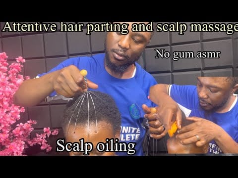 ASMR super attentive hair parting scratch massage, with scalp oiling for sleep