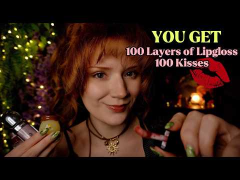 ASMR 100 Lipgloss layeres & 100 Kisses 🥰 Crispy Clicky mouth sounds 💋