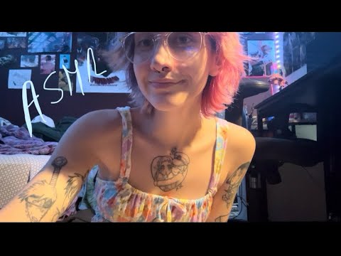 ASMR showing my tattoo and tapping on my sticker collection/ really lofi and weeb stuff