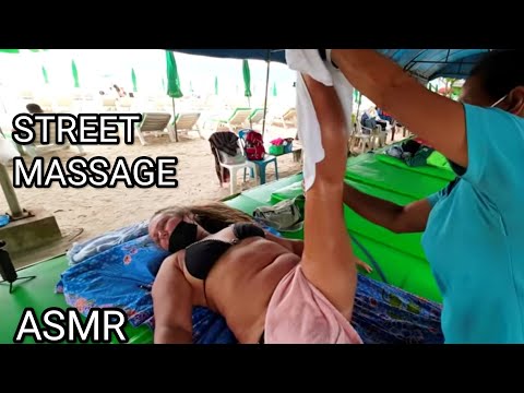 ASMR Thai massage on the beach in a tent on the road!