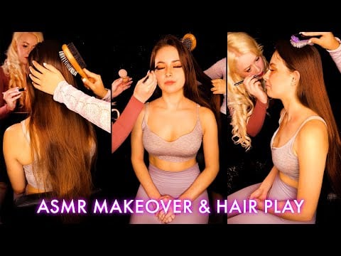 ASMR Makeup & Pampering 💗 2 Girls Give Lauren a Makeover | Whispering, Brushing & Hair Play