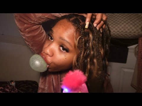 ASMR Chewing Gum & Playing With Braids
