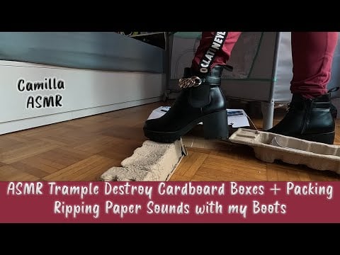 ASMR Trample Destroy Cardboard Boxes + Packing Ripping Paper Sounds with my Boots