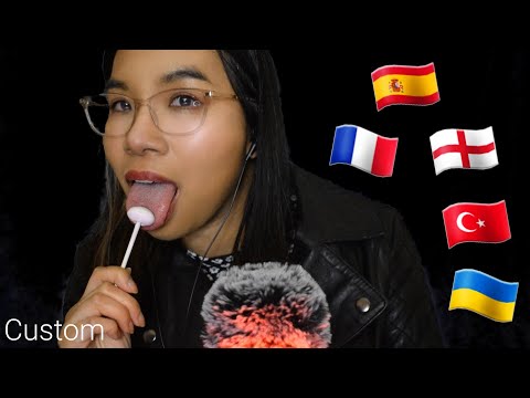 ASMR LOLLIPOP IN DIFFERENT LANGUAGES (Whispering, Mouth Sounds, Leather Sounds) 👄🍭 [Custom]