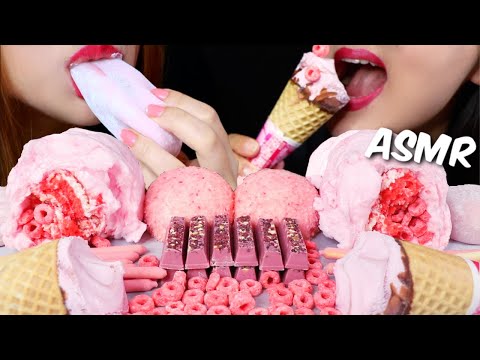 ASMR PINK FOOD (COTTON CANDY BURRITO, RUBY KITKAT, SNOBALL, MOCHI) 리얼사운드 먹방 | Kim&Liz ASMR