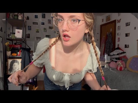 ASMR fabric scratching, hair braiding & i do your makeup (personal attention chit chat + be present)