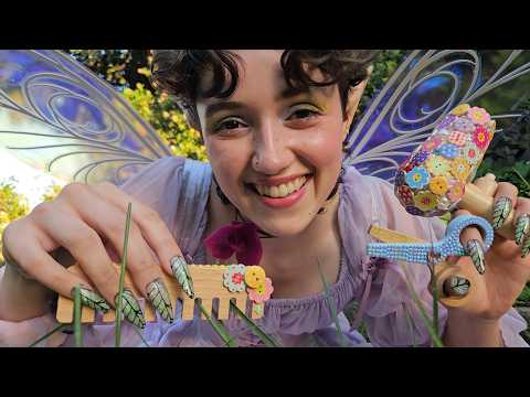 ASMR Garden Fairy Gives You a Wooden Haircut 🌸 asmr outside, bedazzled tools, tingly tapping