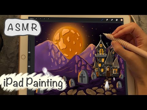 ASMR ipad Sounds - Teaching you how to paint a Halloween landscape