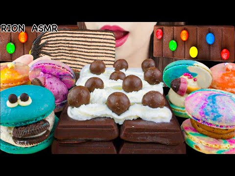 【ASMR】CHOCOLATE BAR ICECREAM,CHOCOLATE CREPE CAKE,FAT MACAROON,MALTESERS MUKBANG 먹방 EATING SOUNDS