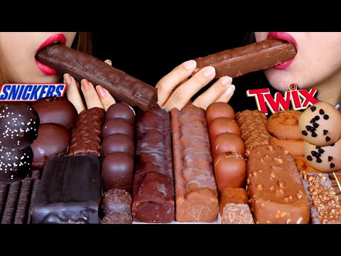 ASMR MILK + DARK CHOCOLATE CANDY ICE CREAM BAR, CHOCOLATE MARSHMALLOW, CAKE POPS, MAGNUM ICE CREAM먹방