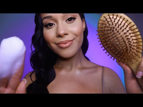 ASMR For Headache Relief 🌙 Calming Facial & Hair Brushing for Sleep (Layered sounds & Rain)