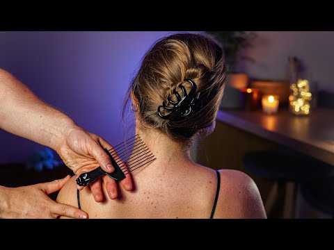 ASMR | Real Person Skin Tracing |  Nape and Shoulders Brushing & Hair Play (No Talking)