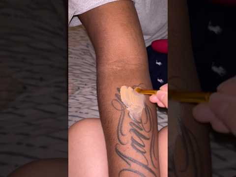 Covering up a tattoo on my bf #asmr #visualtingle #mouthwhisper #makeup #explore