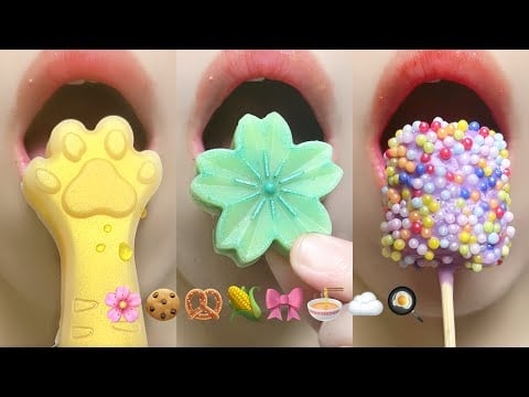 Asmr Eating Chocolate Marshmallow Gummy Wax Candy Kohakutou Jelly Emoji Food 🌽🌸🍜