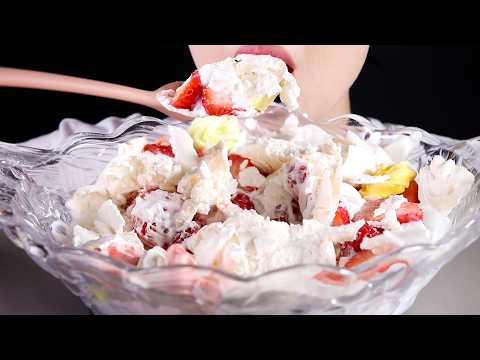 ASMR Eton Mess | Crispy Meringue, Whipped Cream & Strawberries | Dessert Eating Sounds Mukbang