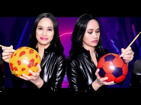 ASMR: ROLEPLAY TWINS_Wearing BLACK WETLOOK CATSUIT + Bouncy Ball POP -NO TALKING for sleep & tingles