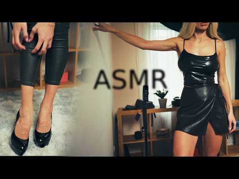 Try on Haul Leather Pants & High Heels ASMR | Scratching, Tapping, Fabric Sounds with GF MIA