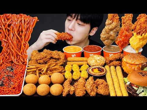 ASMR MUKBANG POPEYES 치킨먹방! 불닭볶음면, 치즈스틱, 햄버거 CRISPY FRIED CHICKEN CHEESE STICK EATING SOUND!