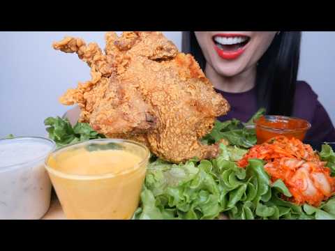 WHOLE FRIED CHICKEN + CHEESE SAUCE + KIMCHI (ASMR EATING SOUNDS) LIGHT WHISPERS | SAS-ASMR