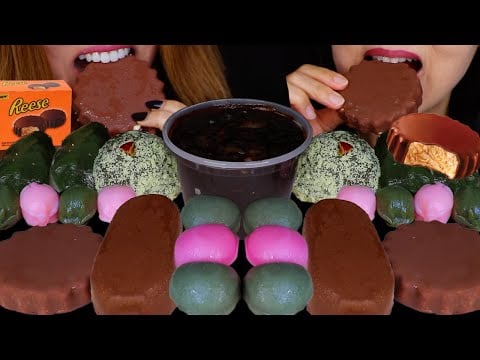 ASMR BIG CHOCOLATE ICE CREAM BARS, CRUNCHY REESE'S ICE CREAM, SOFT MOCHI, RAINBOW RICE CAKES 먹방