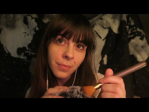 ASMR close up face brushing and whispered affirmations/ fluffy mic trigger for relaxation and sleep