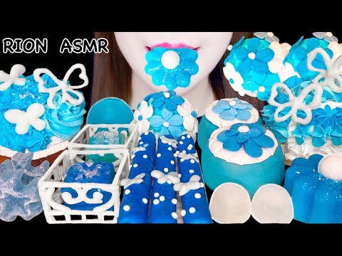 【ASMR】【咀嚼音 】BLUE FLOWER DESSERTS KOHAKUTO CREPECAKE JELLY MUKBANG 먹방 食べる音 EATINGSOUNDS NOTALKING