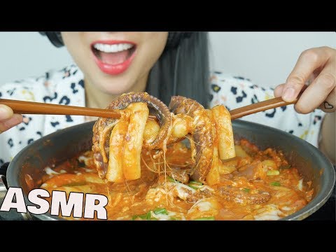 ASMR CHEESY SPICY LONG + MINI RICE CAKES with OCTOUPUS (EATING SOUNDS) NO TALKING | SAS-ASMR