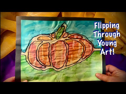 ASMR Shuffling through Kids art work (Soft Spoken) Rain 💦/ Paper crinkles/paper shuffling.