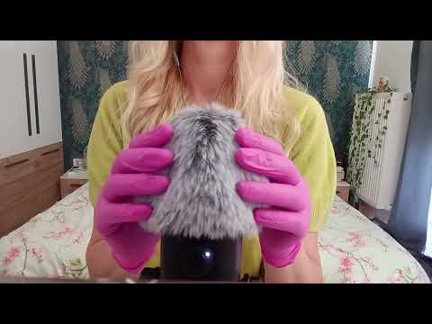 ASMR Pure Tingles:  Pink Gloves &  Fluffy Mic (No Talking)