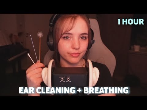 ASMR 🩷 Ear Cleaning & Breathing sounds 🩷 1 Hour & No talking 🩷