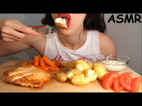 ASMR | Eating Salmon With Potatoes And Baby Carrot | No Talking | Lady M. ASMR