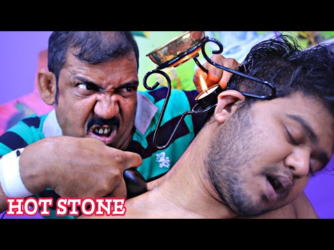 Hot stone asmr massage with chiropractic adjustment by asim barber | Indian barber head massage