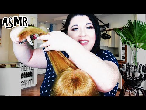 ASMR Haircut and Hair Brushing Roleplay (Gum Chewing, Real Hair, Scissors, Spray, Long Nails)