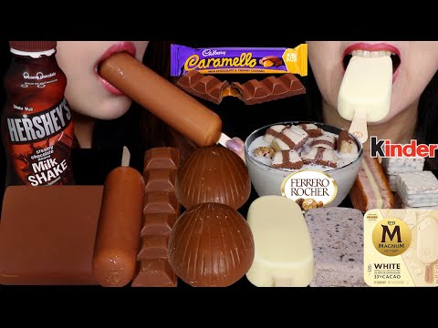 ASMR HERSHEY'S CHOCOLATE MILK SHAKE, CADBURY CARAMELLO, MAGNUM ICE CREAM BAR, GIANT CHOCOLATE EGG 먹방