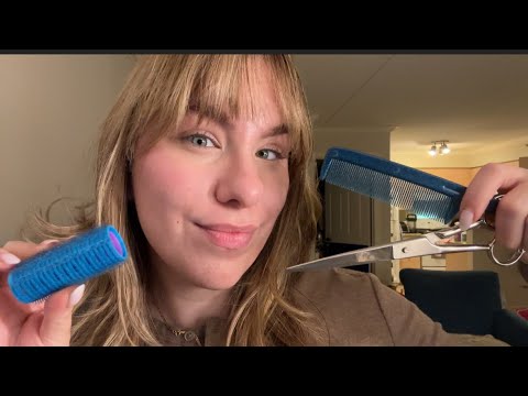 ASMR Cutting Your Hair and Blowdrying with Blowdryer off and Styling