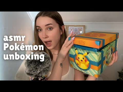 ASMR Pokemon pack opening Paldea Adventure Chest (close whispers, tapping, crinkles)