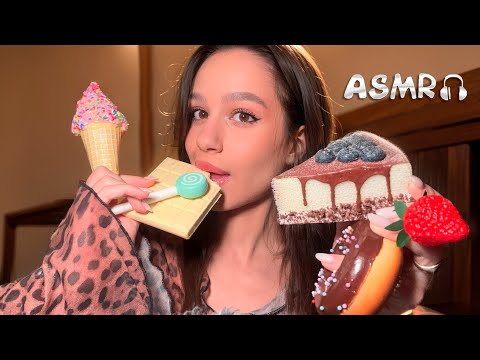 ASMR FAKE FOOD 🍫🍓🍩 Sleepy mouth sounds, mukbang & eating (icecream, lollipop, cake, donut etc.) 😋