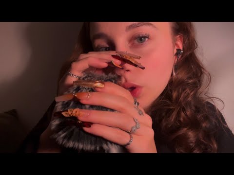 ASMR cupped inaudible whispering (mouth sounds, nail tapping, fluffy mic)