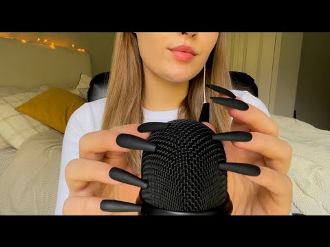 asmr bare mic scratching with fast hand movements, tongue clicking, and long nail tapping￼💫