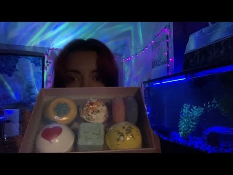Showing you bath bombs! | Creaky box tapping and whispering reading| ASMR