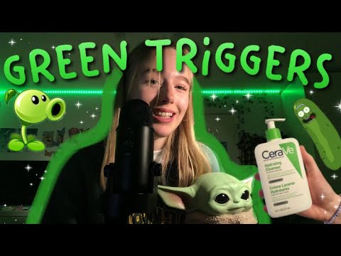 ASMR green triggers | tapping and scratching on green items (toys etc.) 🥬