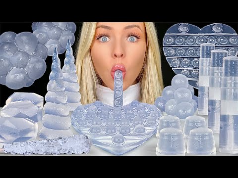 ASMR CLEAR FOOD MUKBANG, POP ROCKS EATING SOUNDS, LEMON JELLY CRYSTALS, CHAPSTICK, EDIBLE POP IT 먹방